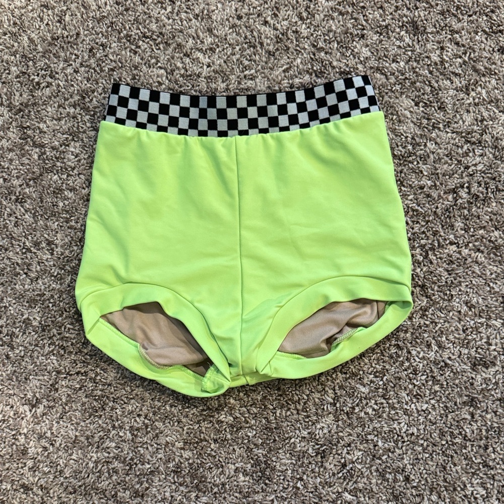 Kids Lime Green Checkered High Waist Shorts